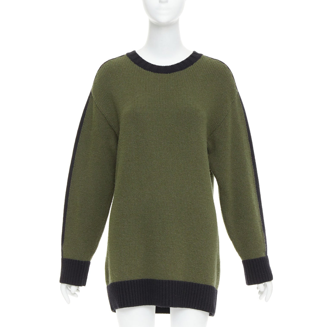 CHRISTIAN DIOR J'adior 8 navy green wool cashmere ringer sweater FR38 M