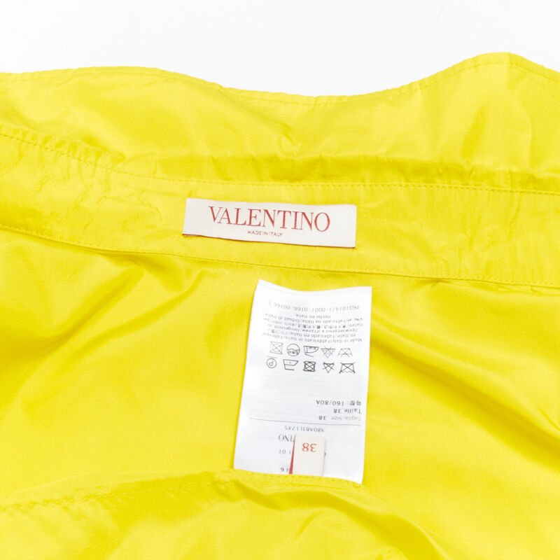VALENTINO 2022 Runway yellow silk taffeta back slit boxy oversized shirt IT38 XS