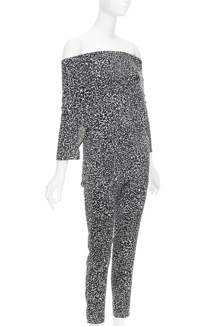 DEREK LAM 10 CROSBY black white silk blend geometric strapless jumpsuit US0 XS