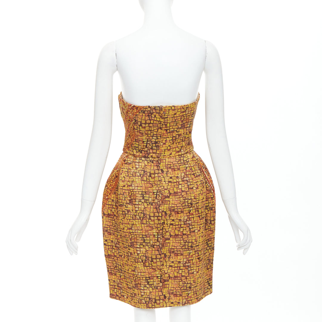 rare DOLCE GABBANA 2013 Runway gold Byzantine mosaic stain glass dress IT36 XXS