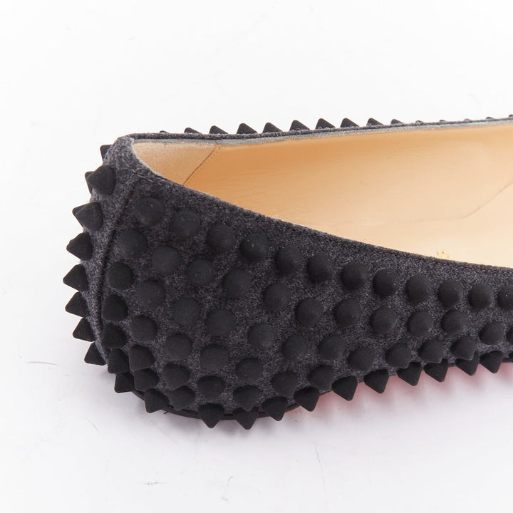 CHRISTIAN LOUBOUTIN Pigalle Spikes Flat grey flannel studded ballerina EU37.5