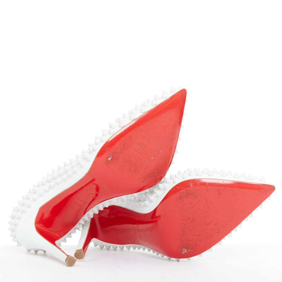 CHRISTIAN LOUBOUTIN Pigalle Spikes 100 white matte leather spike pumps EU37.5