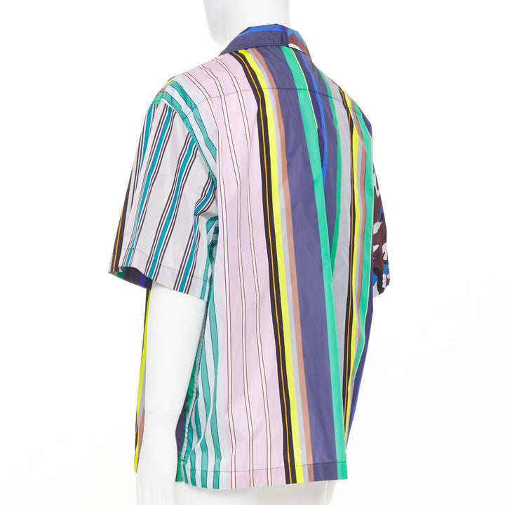 PRADA 2021 Runway Double Match camo stripe oversized nylon bowling shirt XL
