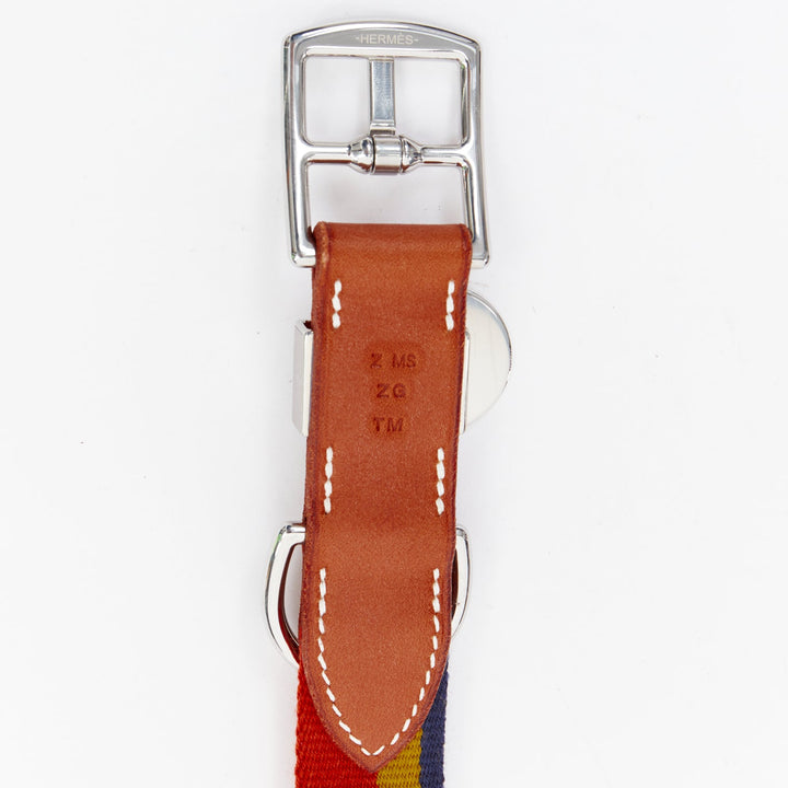 HERMES Rocabar III Dog Collar brown leather PHW logo rainbow