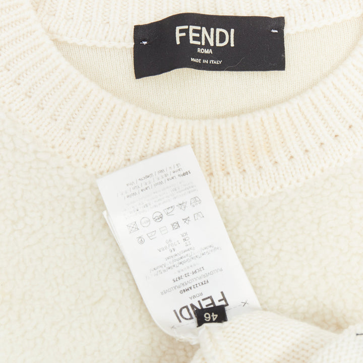 Male mannequin wearing Fendi Cream Wool Men Sweater in Size IT46 | Available at JHROP