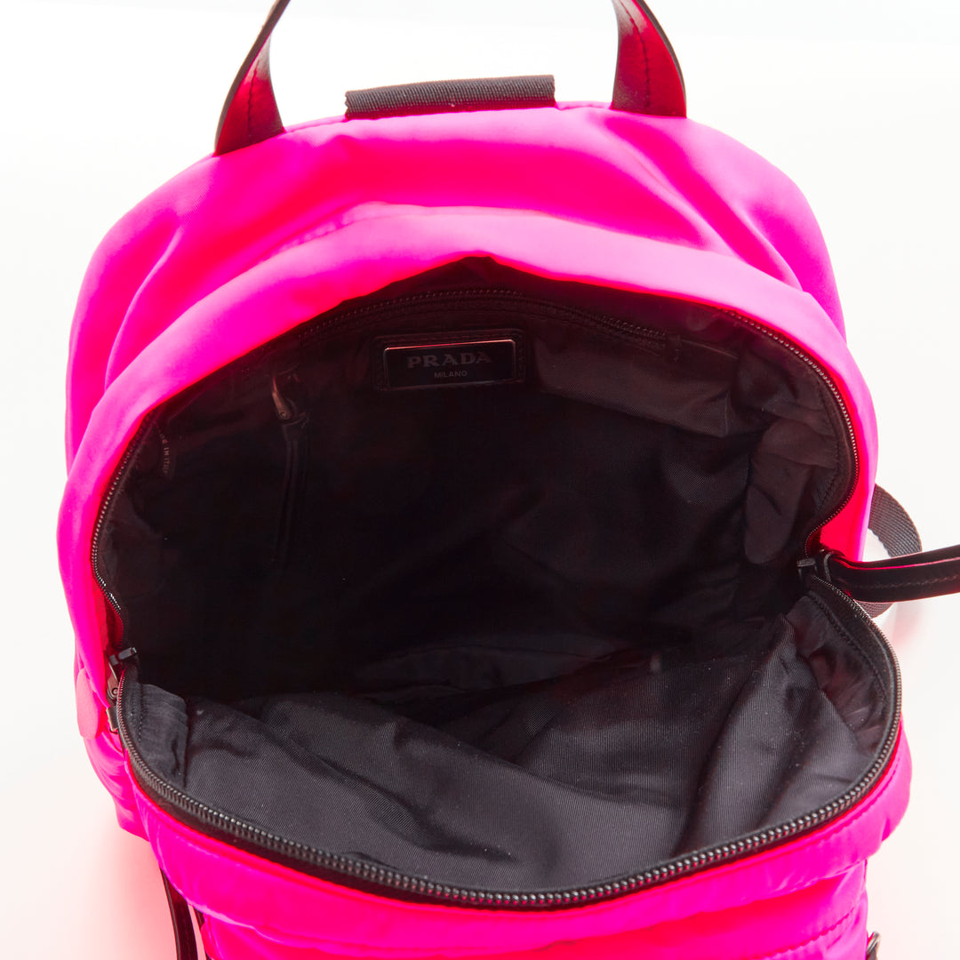 PRADA neon pink Tessuto nylon triangle logo small sling backpack bag