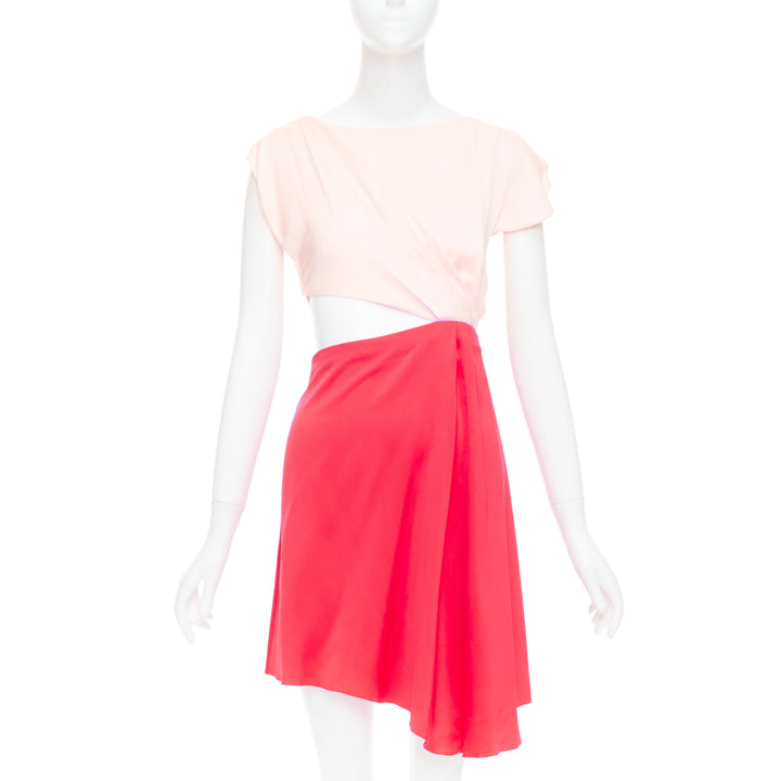 VIONNET pink red silk blend bias cut draped asymmetric cut out dress IT38 XS