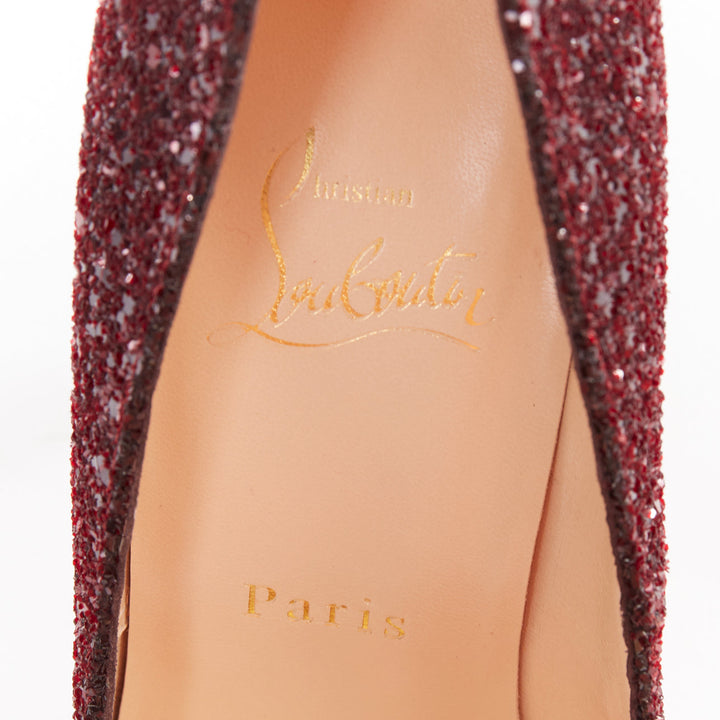 CHRISTIAN LOUBOUTIN Ron Ron 100 Glitter Oxblood red almond toe pump EU37.5