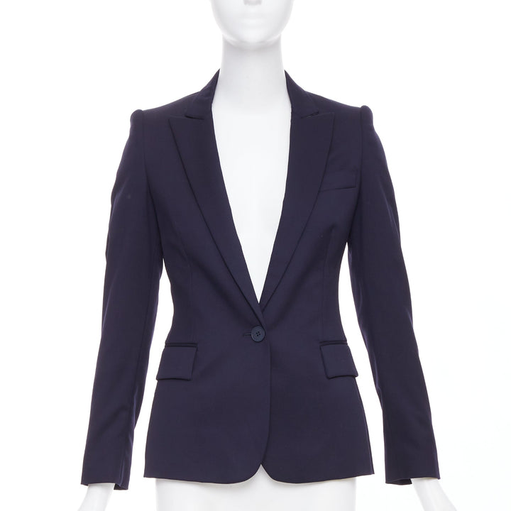 STELLA MCCARTNEY navy wool flap pocket single breasted blazer IT34 XXS