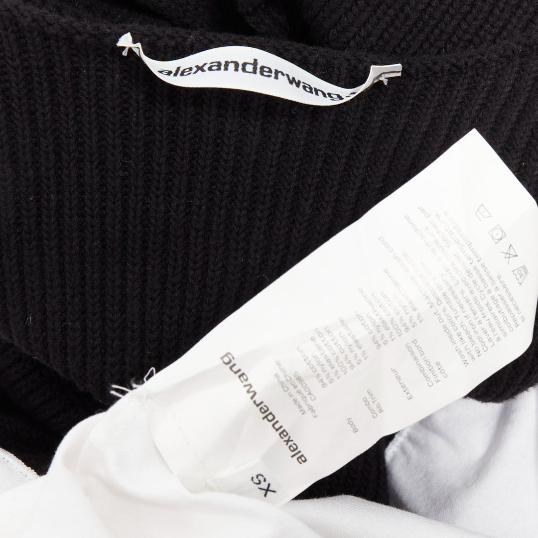T ALEXANDER WANG black white cotton blend hybrid cropped sweater shirt top XS