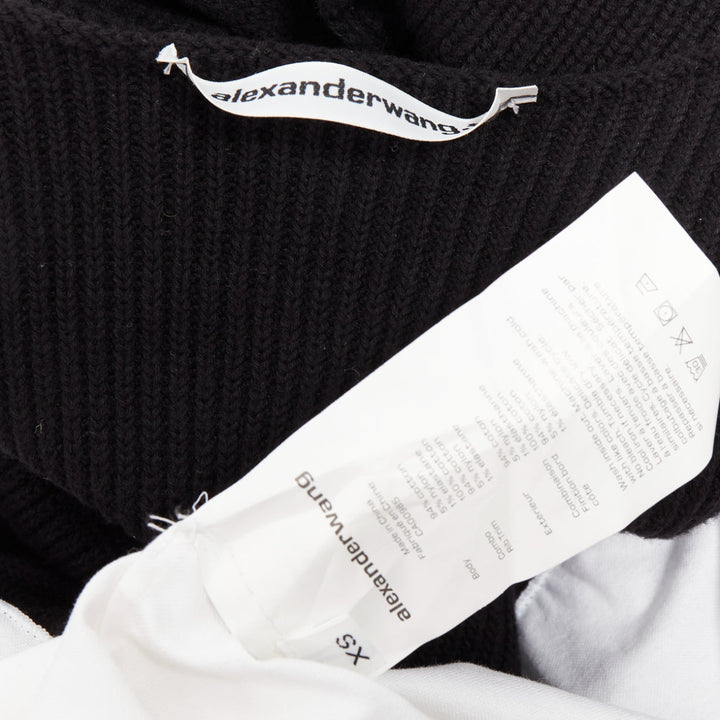 T ALEXANDER WANG black white cotton blend hybrid cropped sweater shirt top XS