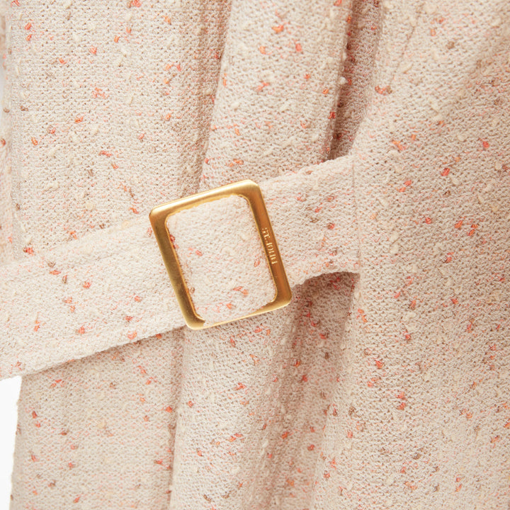 ST JOHN COUTURE cream pink flecked boucle knit ruffle trim duster coat US14 3XL