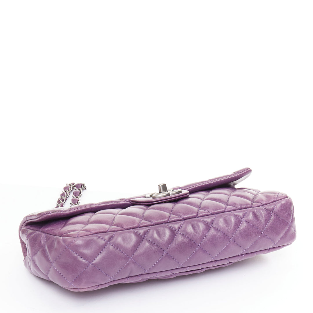 CHANEL 2008 Vintage Double Flap eggplant purple quilted lambskin bag