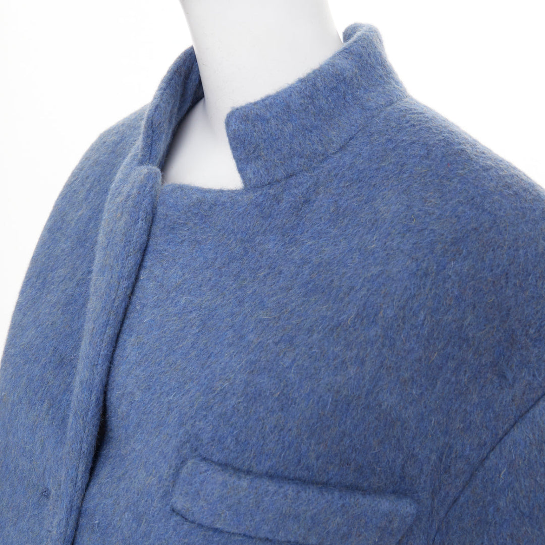 GUCCI 2024 Runway blue mohair wool back button open vent flared coat IT38 S
