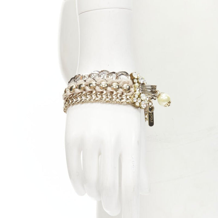 RADA mixed gold silver braided crystal rhinestones pearl charm bracelet