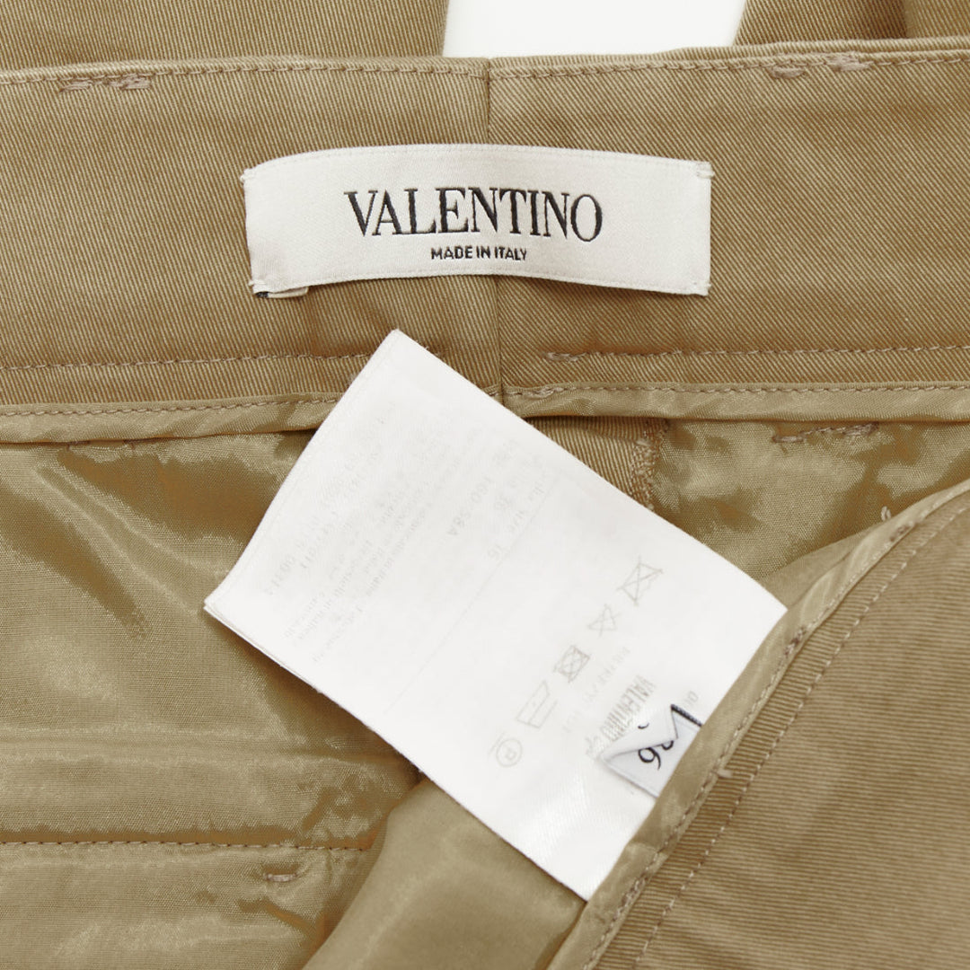 VALENTINO khaki tan cotton slim leg ankle crop slash flap pockets pants IT36 XXS