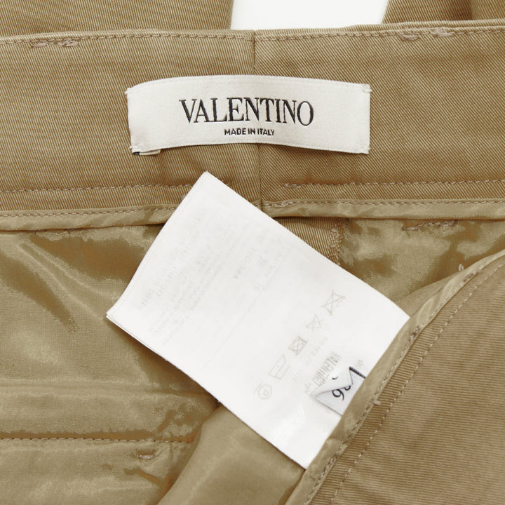 VALENTINO khaki tan cotton slim leg ankle crop slash flap pockets pants IT36 XXS