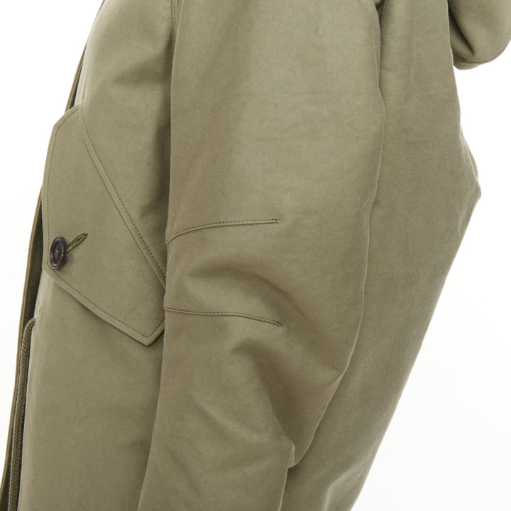 PRADA 2023 Runway green military cargo cocoon back long hooded coat IT38XS