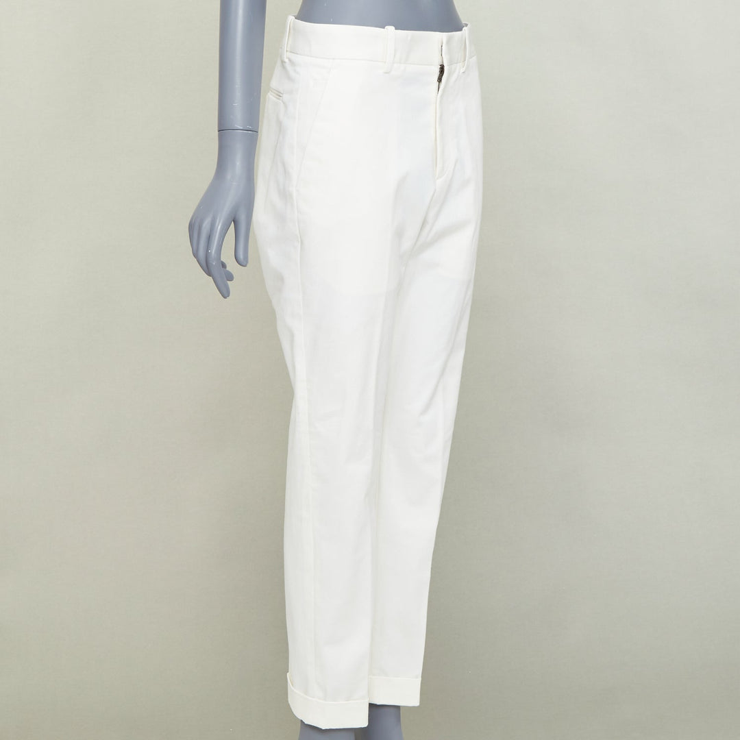 BOTTEGA VENETA off white cotton blend straight leg rolled cuff pants IT44 XS