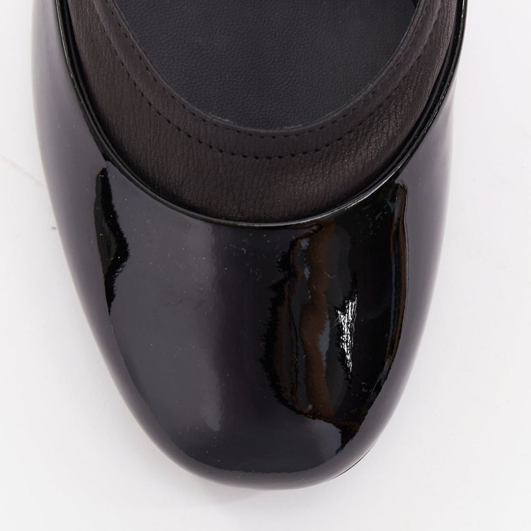 CHANEL 16P G31741 black patent leather silver CC logo mary jane flats EU38