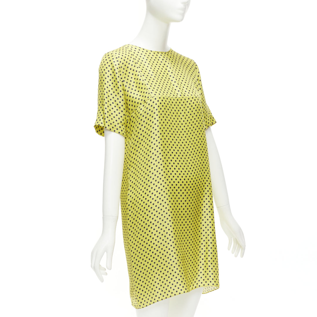 MARNI 100% silk yellow black polka dot asymmetric panels dress IT42 M