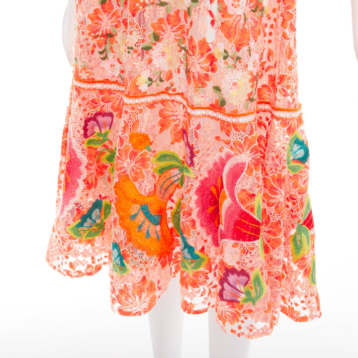 VIVIENNE TAM orange floral cotton lace laced up midi dress US2 S
