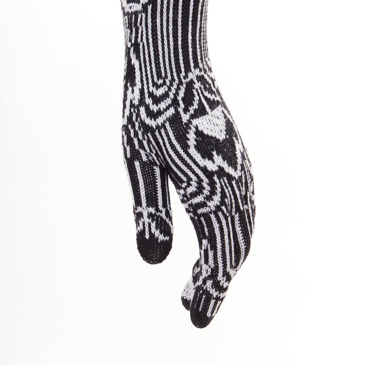PRADA 2021 Raf Simons Runway black white wool triangle pocket long gloves M