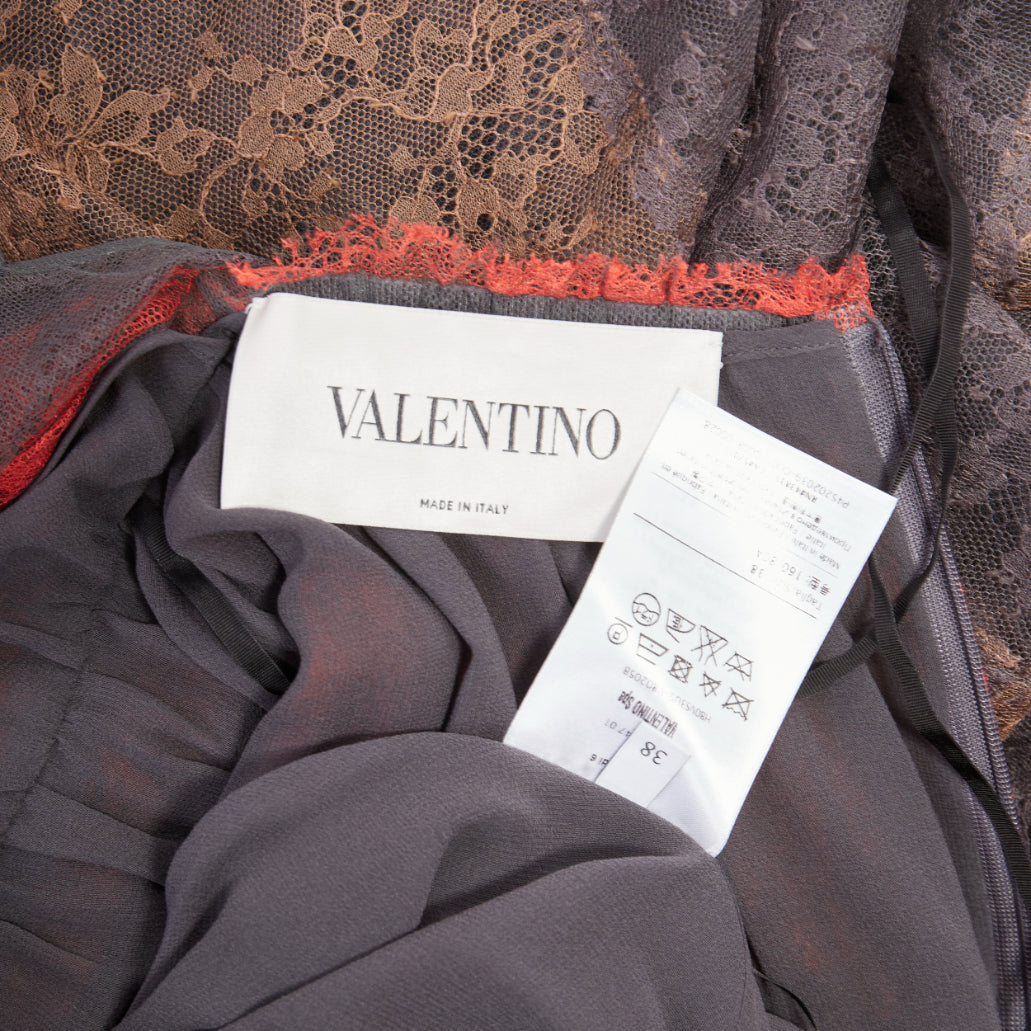 VALENTINO 2015 Runway colorblocked gradient tiered lace cape back dress IT38 XXS