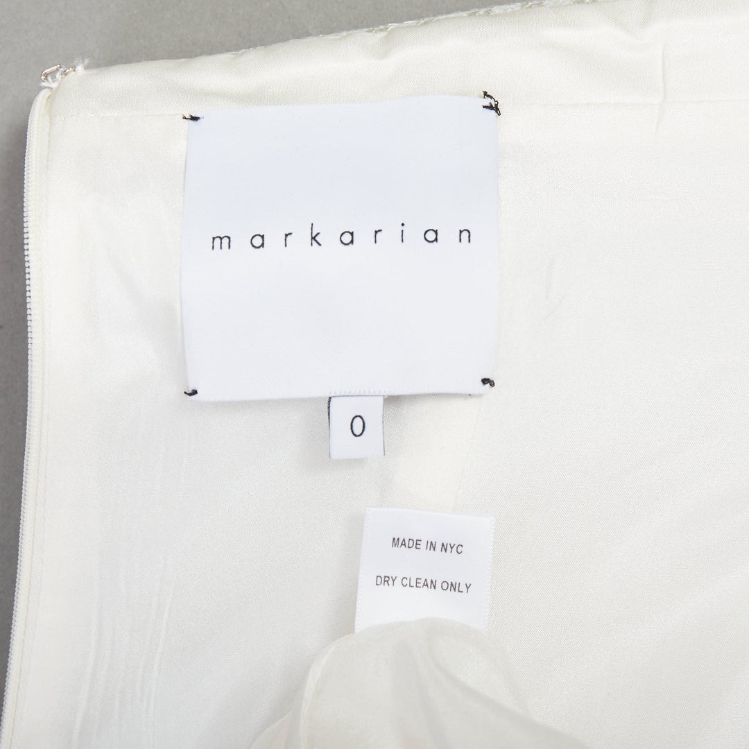 MARKARIAN Runway Regina green white sequin gingham cold shoulder dress US0 XS