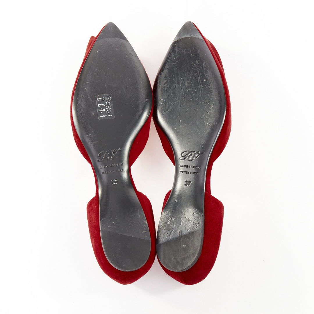 ROGER VIVIER red suede satin rosette d'orsay pointed comfort ballet flats EU37