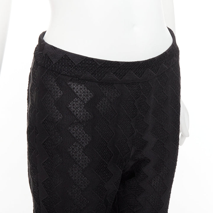 GIAMBATTISTA VALLI GIAMBA black zigzag lace lined flare pants IT40 XS