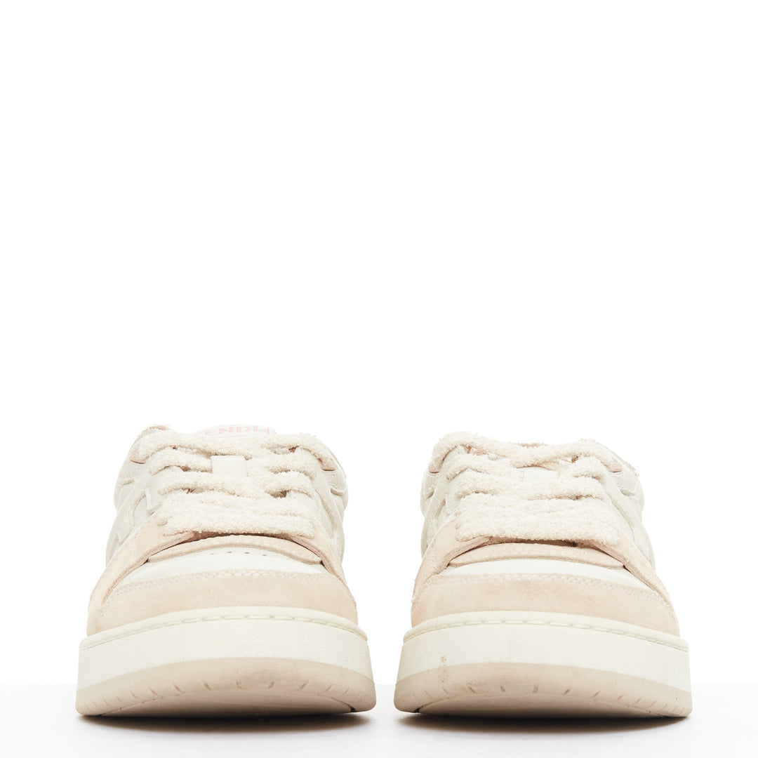 FENDI Match Low beige pink leather FF logo flat chunky sneakers EU35