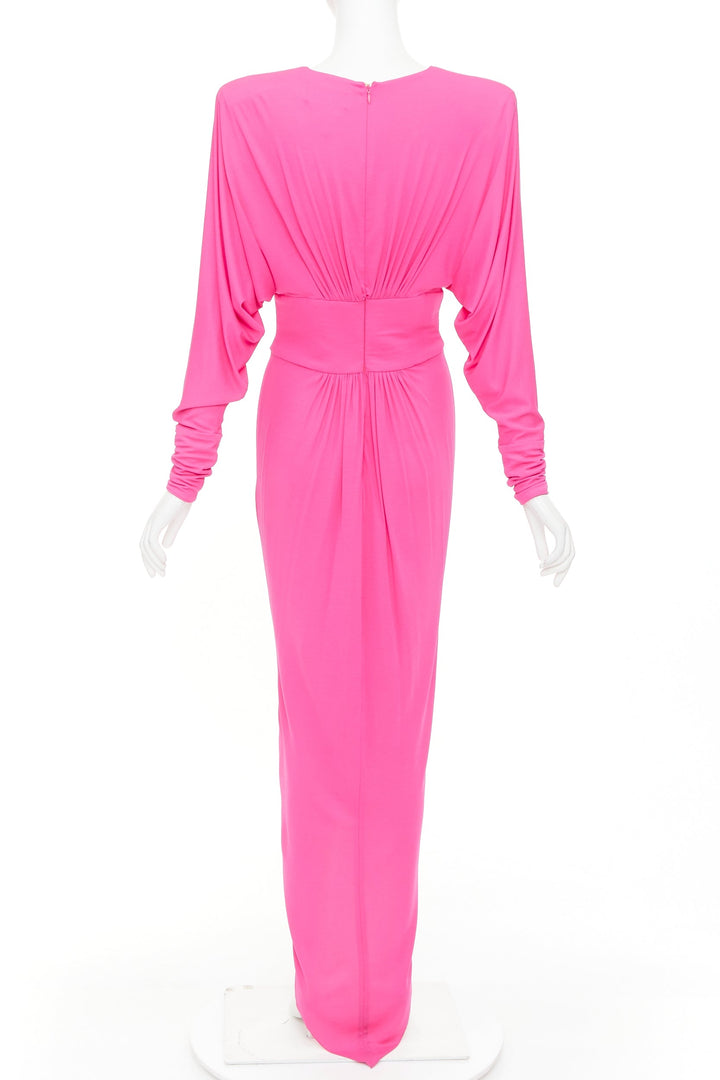 ALEXANDRE VAUTHIER pink viscose Power shoulder plunge drape dress FE36