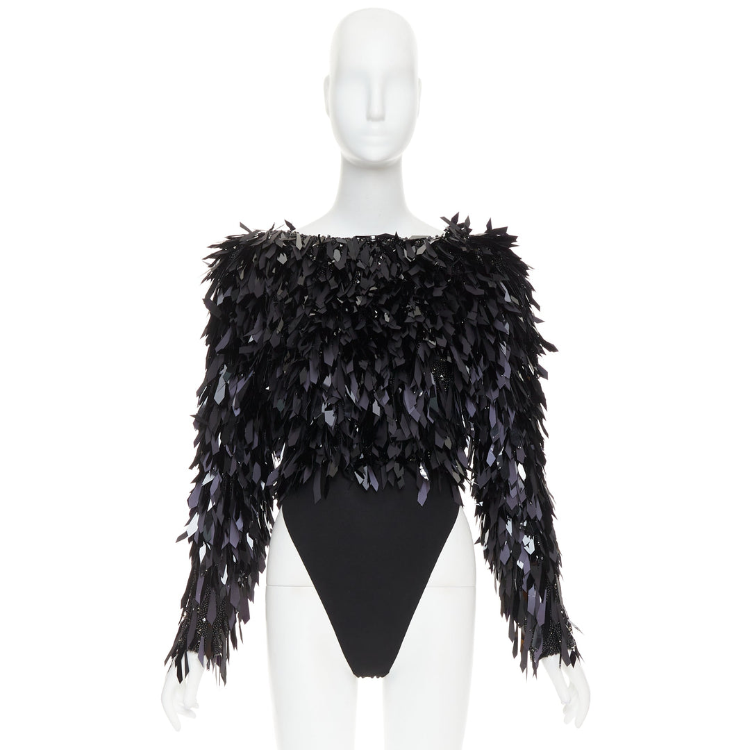 rare ALEXANDRE VAUTHIER COUTURE AW2023 Runway black filigree pailette beaded top