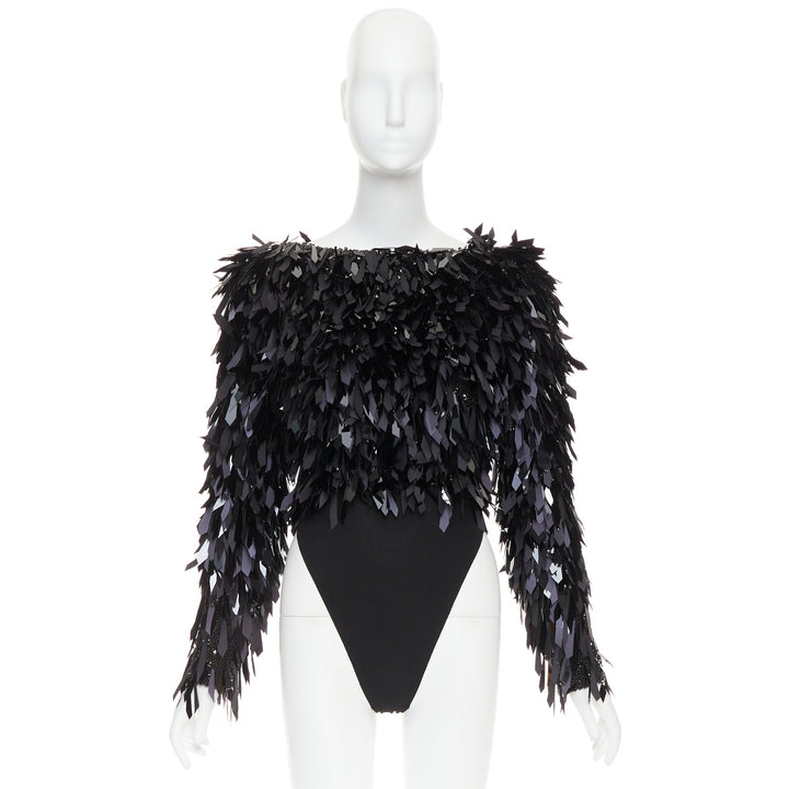 rare ALEXANDRE VAUTHIER COUTURE AW2023 Runway black filigree pailette beaded top