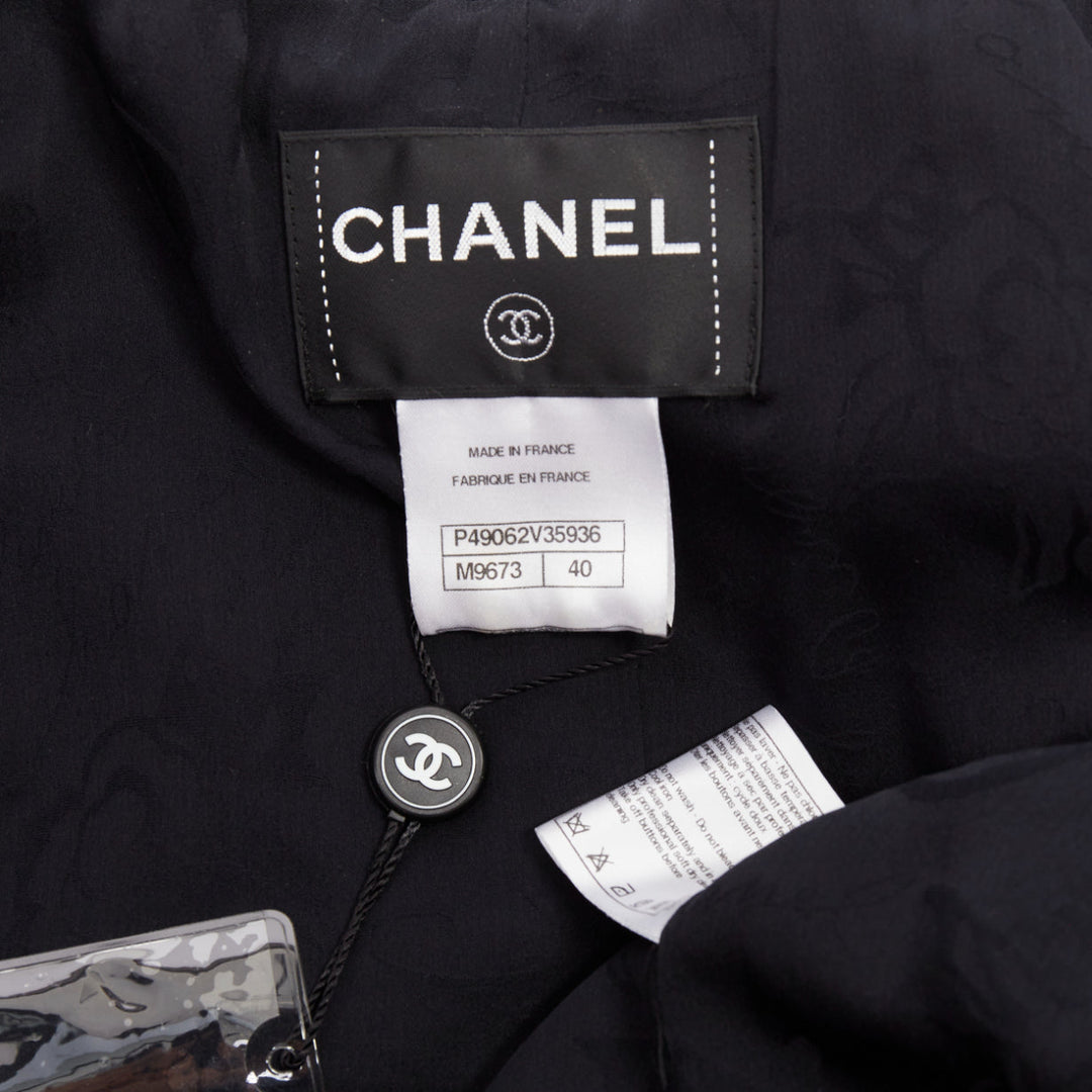 CHANEL navy cotton tweed boucle four pocket double breasted jacket FR40 M