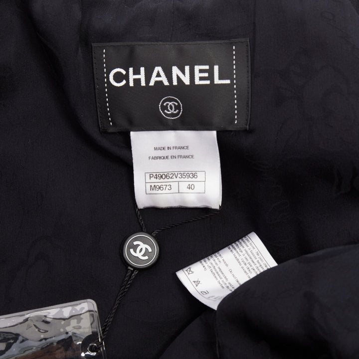 CHANEL navy cotton tweed boucle four pocket double breasted jacket FR40 M