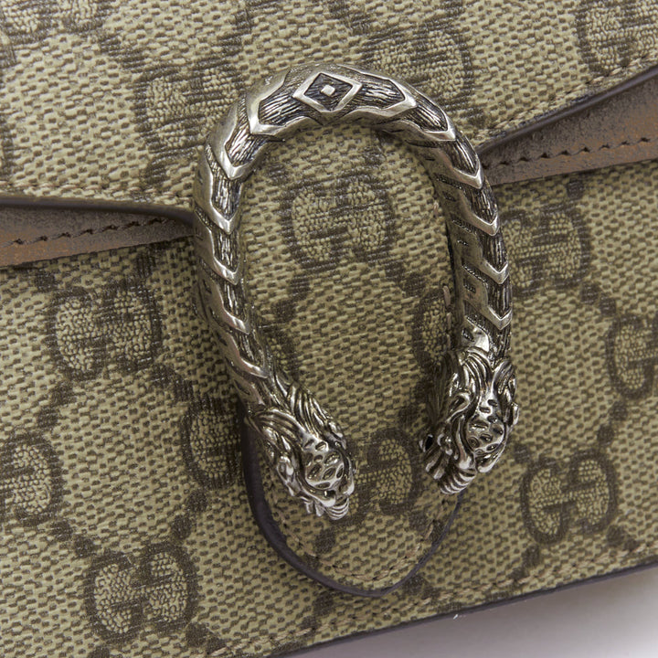 GUCCI Dionysus Supreme Super Mini beige monogram silver buckle crossbody bag