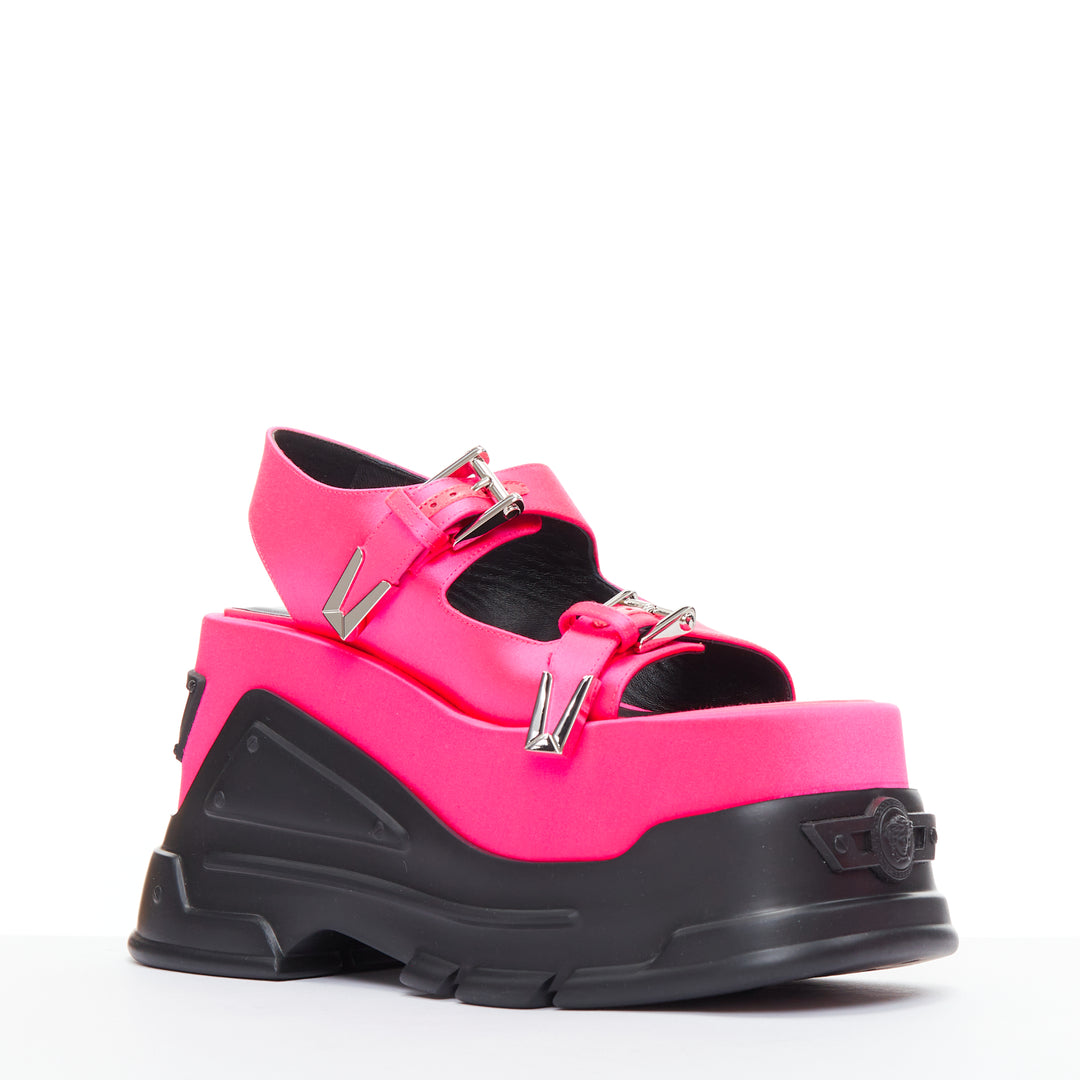 VERSACE Anthem 120 Tropical Pink fuschia satin platform chunky sandals EU38