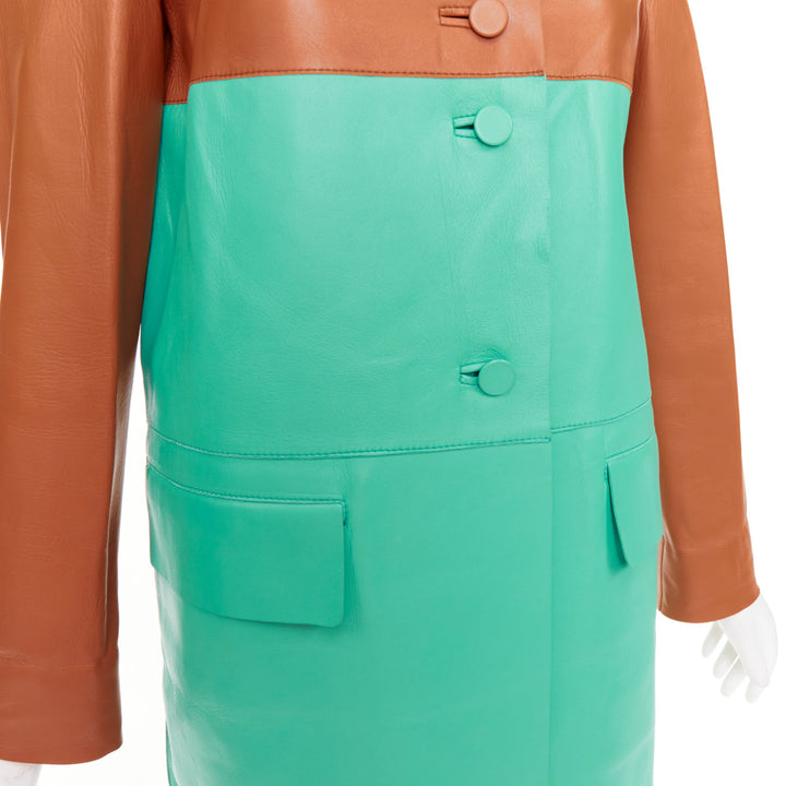 MARNI SS2015 yellow tan turquoise colorblocked lambskin leather coat IT38 XS