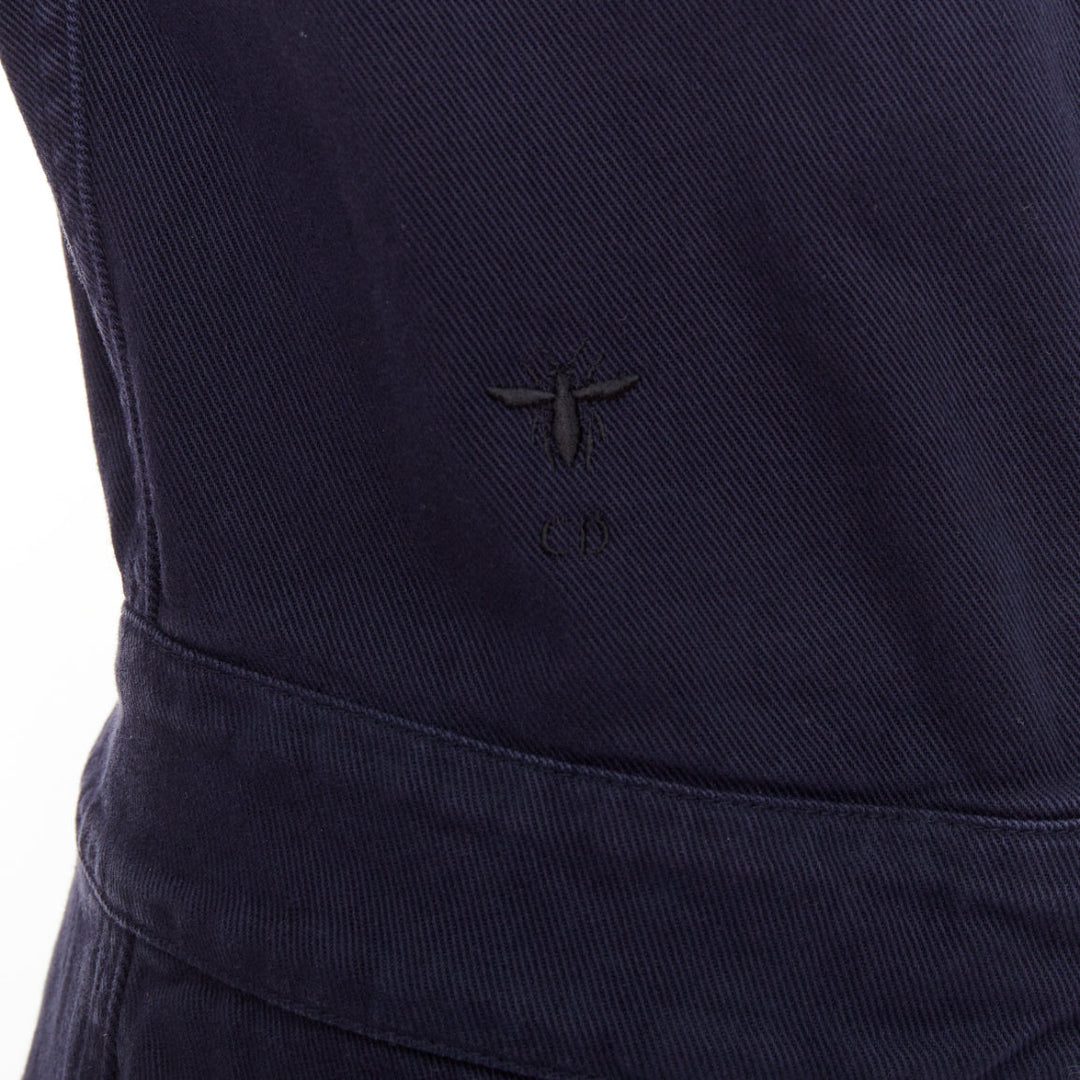 CHRISTIAN DIOR navy cotton CD bee cargo playsuit romper FR34 XS