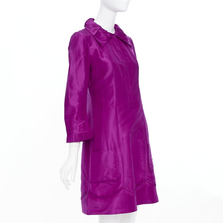 DIANE VON FURSTENBERG Madrid fuchsia silk pleated cuff scallop mini dress US4 S