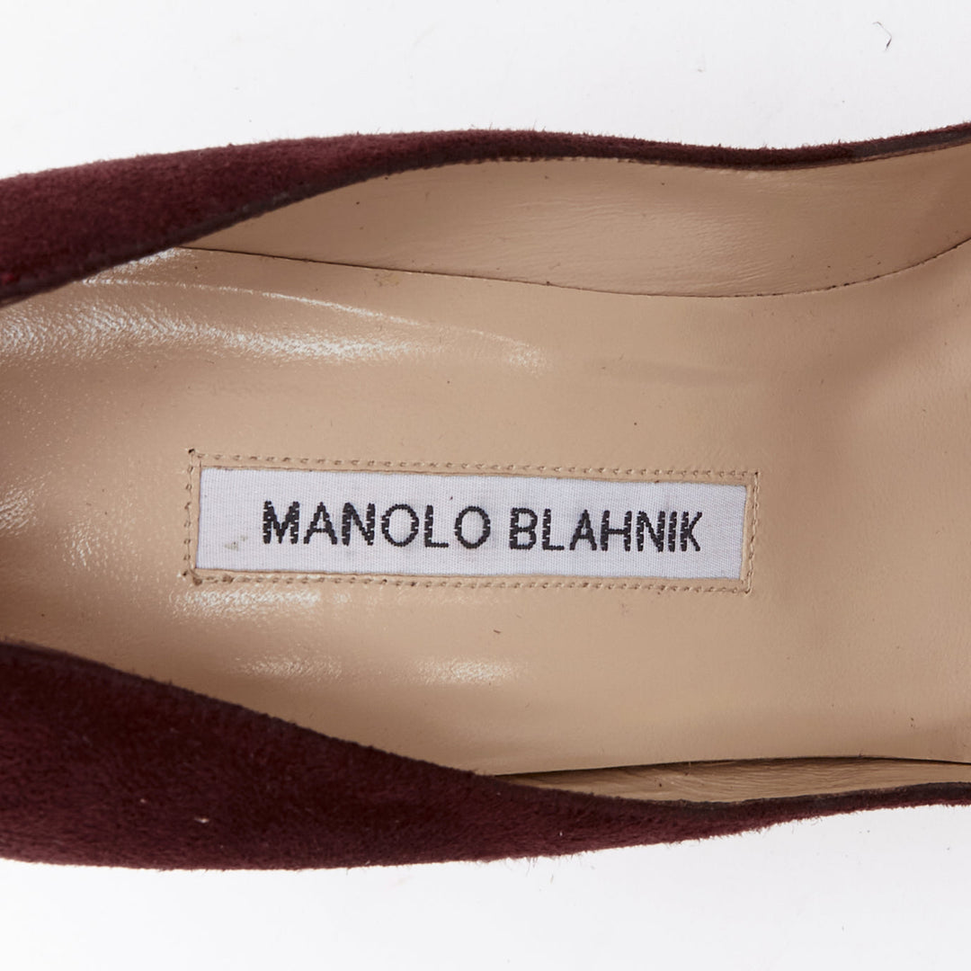 MANOLO BLAHNIK Lisa burgundy suede flower applique pumps EU39