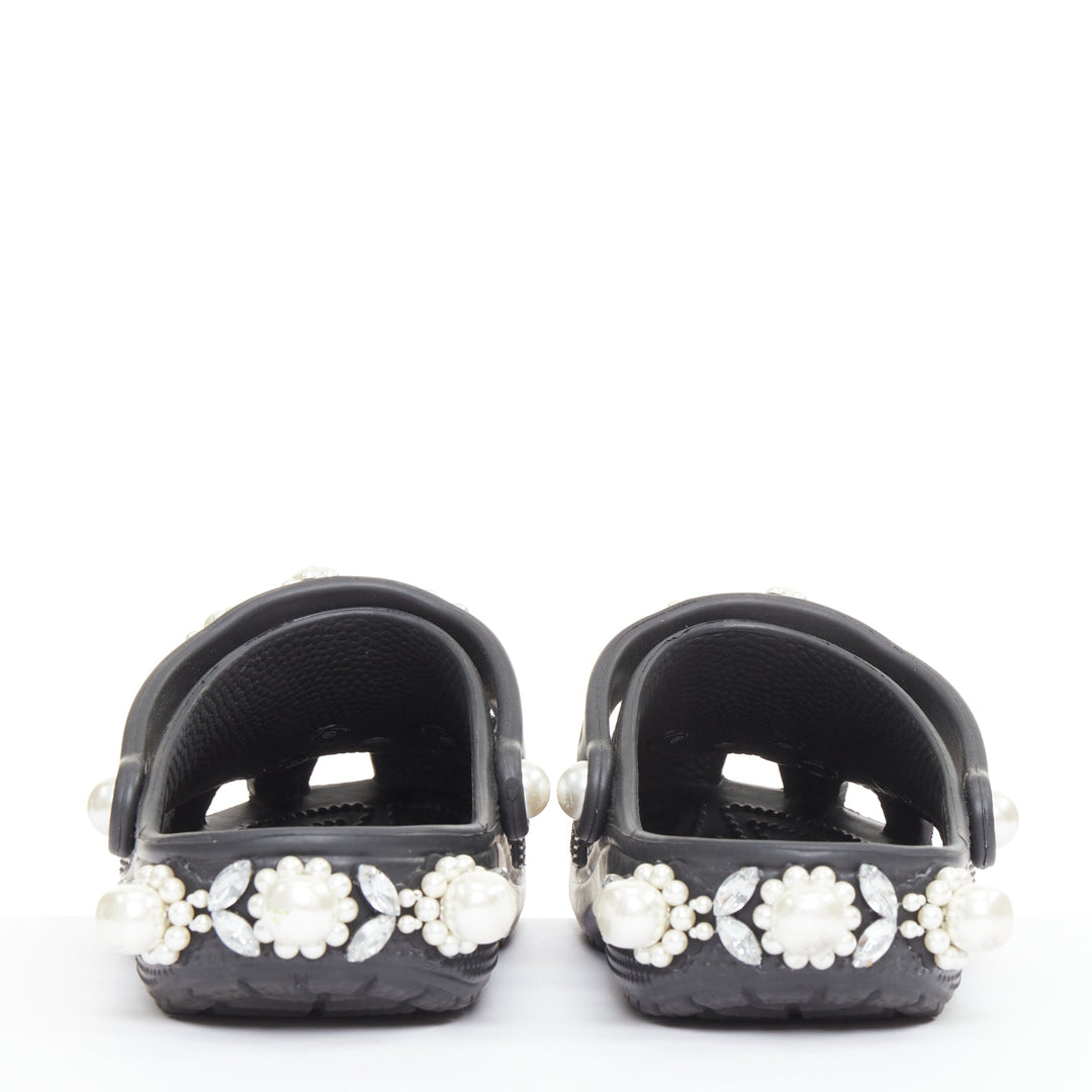 SIMONE ROCHA CROCS black pearl crystal embellished gibbitz clogs US10 EU40