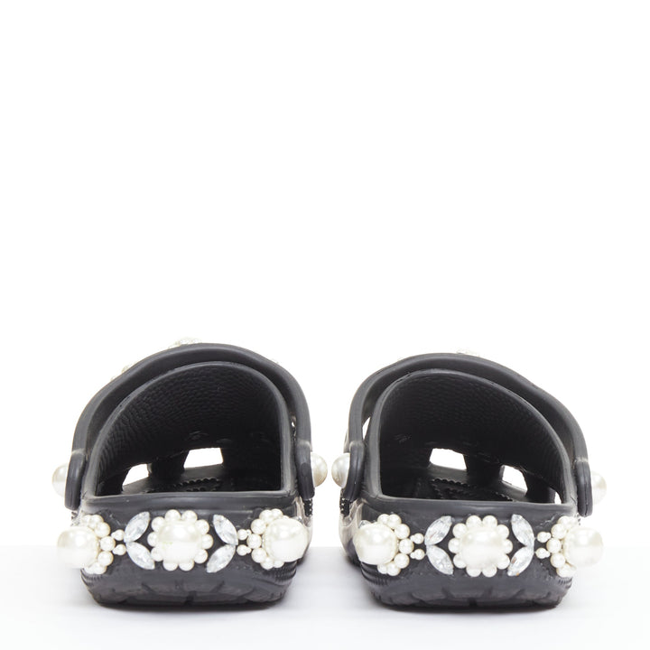 SIMONE ROCHA CROCS black pearl crystal embellished gibbitz clogs US10 EU40