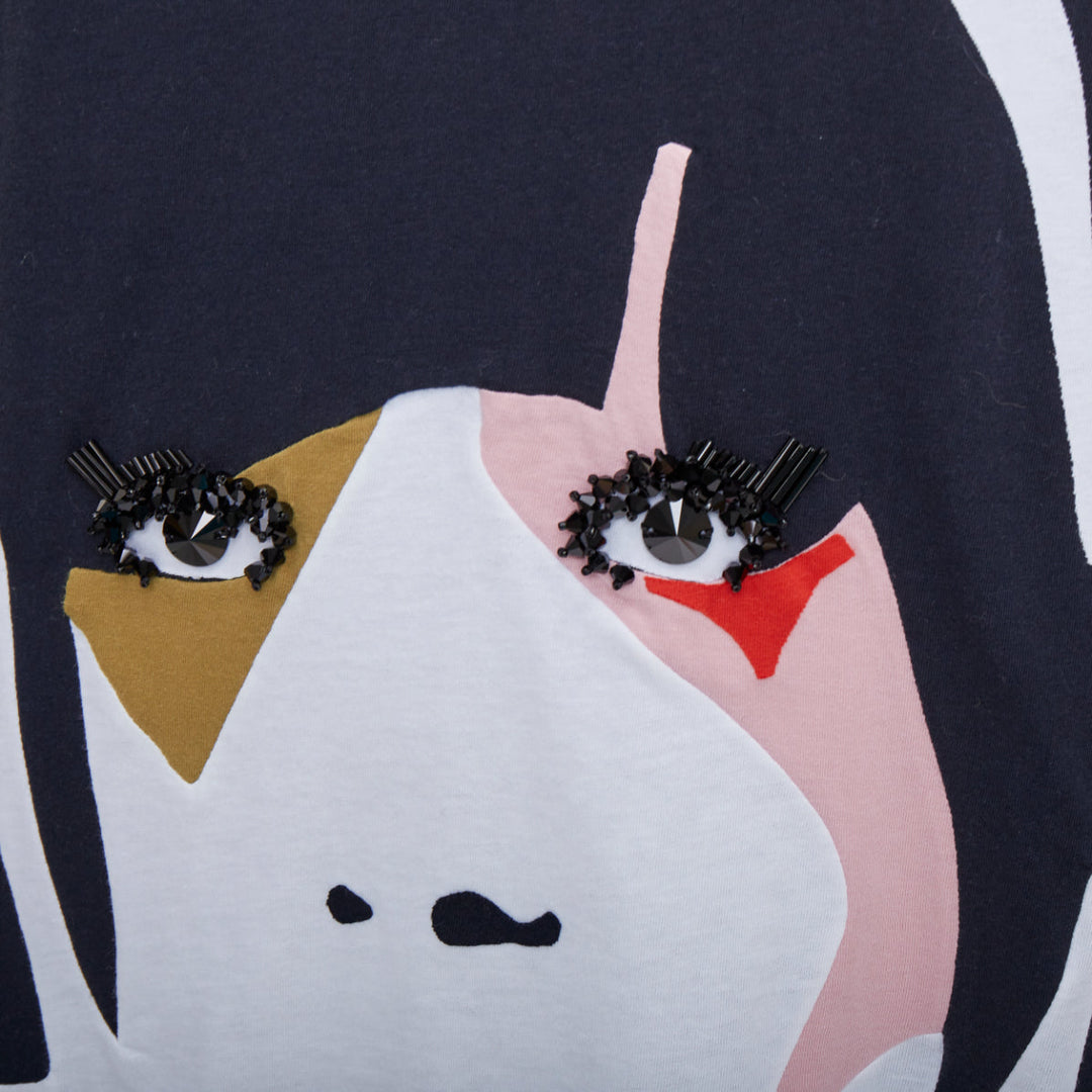 PRADA 2014 red yellow blue rainbow beaded eyelashes face cotton tshirt S