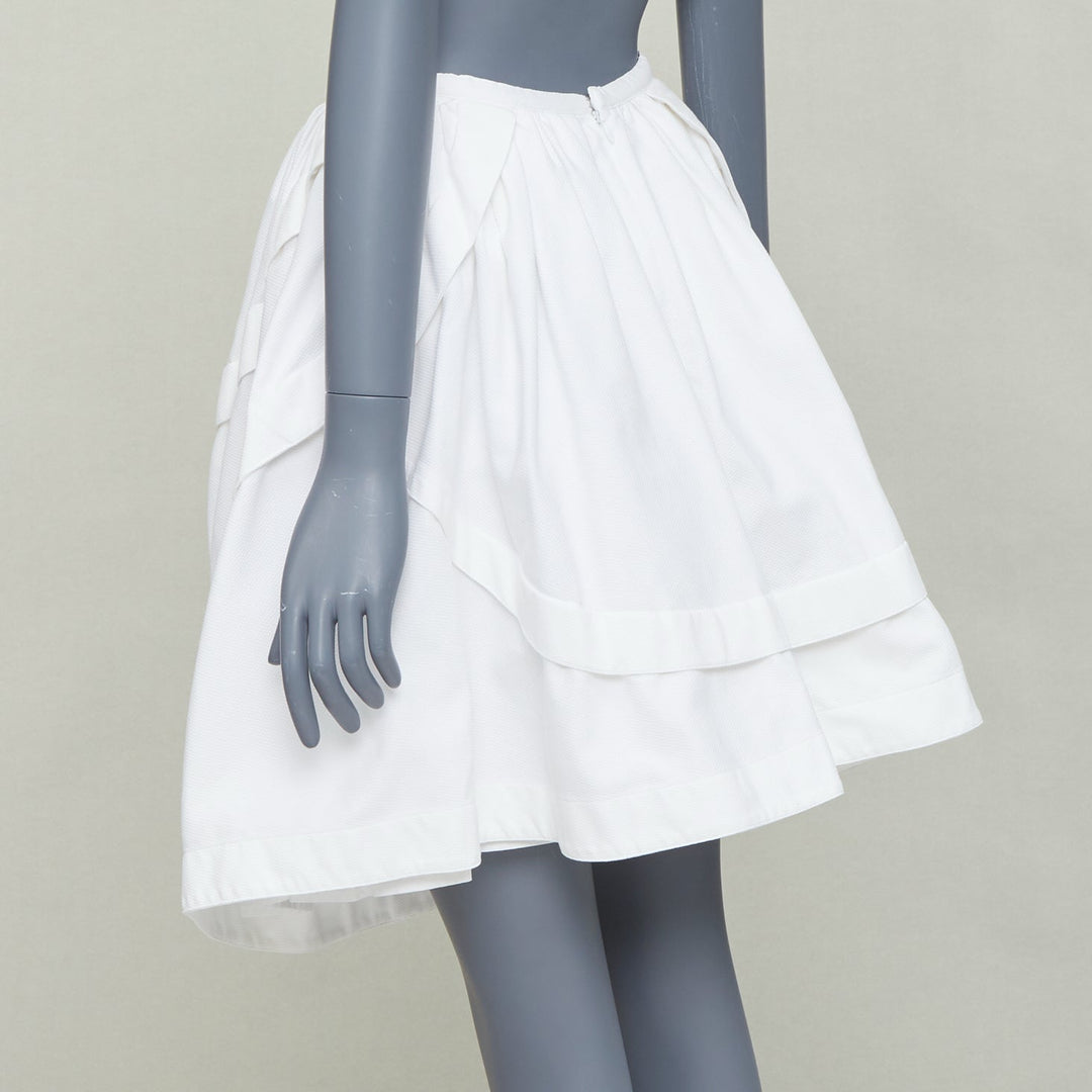 ALAIA ivory cotton waffle panelled tulip bubble knee length skirt FR40 L