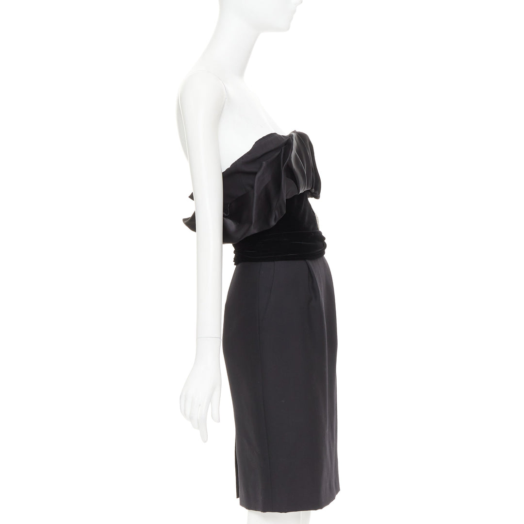 ALEXANDRE VAUTHIER black crystal pave brooch velvet belt satin strapless dress