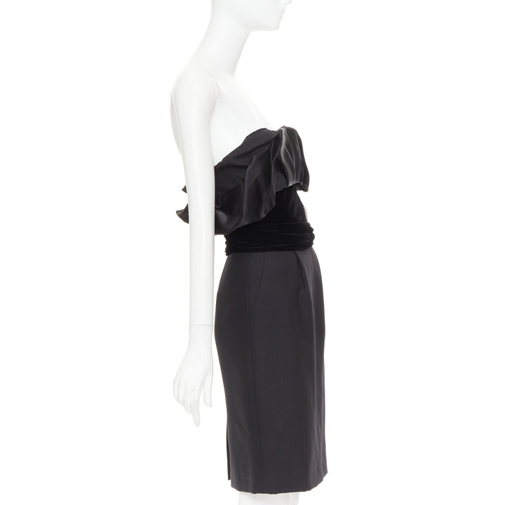 ALEXANDRE VAUTHIER black crystal pave brooch velvet belt satin strapless dress