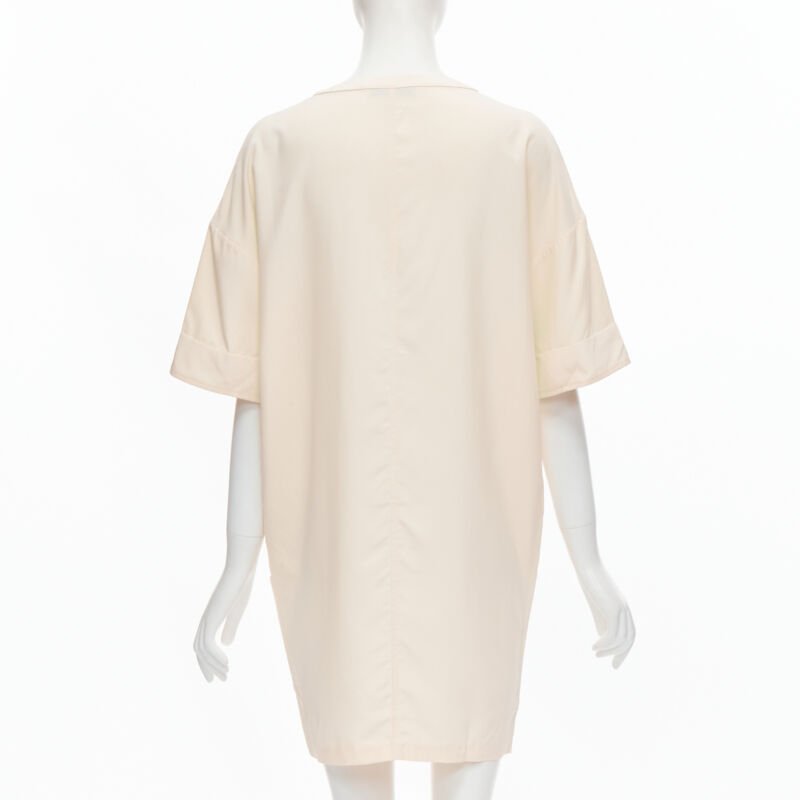 THE ROW ivory cream triple pocket asymmetric collar boxy silk dress US0 XS